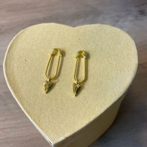 14k Gold Plated Safety Pin Heart Dangle Earrings